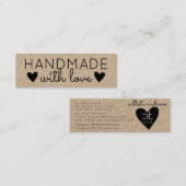 Rustiek handgemaakt met liefde zwarte harten kraft mini visitekaartje (Voorkant / Achterkant)
