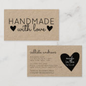 Rustiek handgemaakt met liefde zwarte harten kraft visitekaartje (Voorkant / Achterkant)