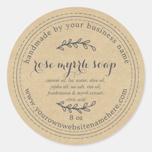 Rustiek Handgemaakt Roos Myrrh Soap Kraft Papier Ronde Sticker (Voorkant)