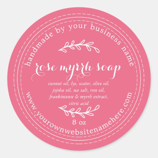 Rustiek Handgemaakt Roos Myrrrh Zeep Camellia Roze Ronde Sticker (Voorkant)