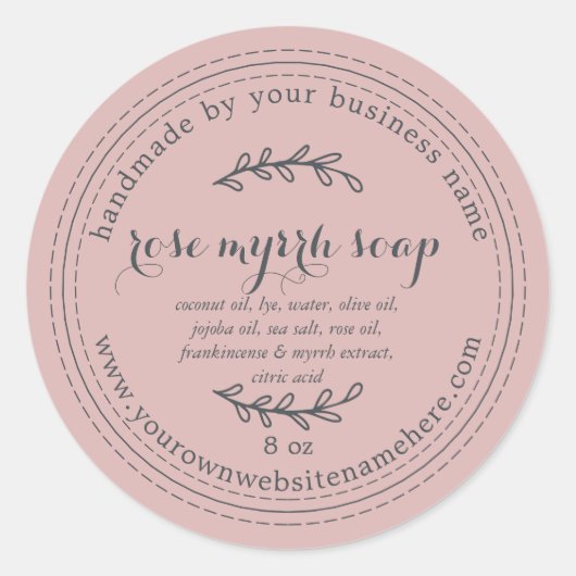 Rustiek Handgemaakt Roos Myrrrh Zeep Zilver Roze Ronde Sticker (Voorkant)