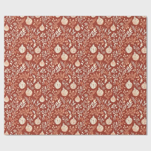 Rustiek handgeschilderd Ornament en gebladerte Cadeaupapier (Vlak)