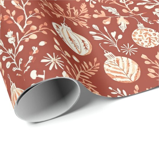 Rustiek handgeschilderd Ornament en gebladerte Cadeaupapier (Rol Hoek)