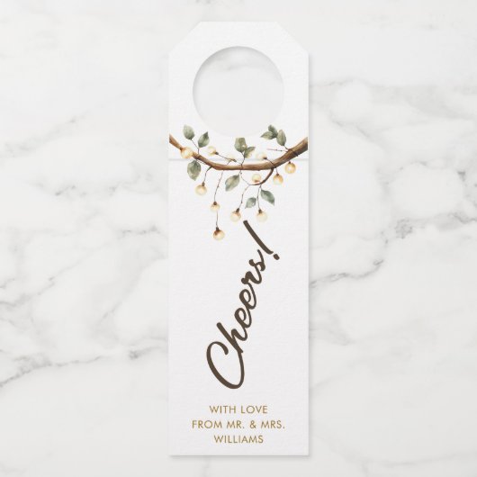 Rustiek handgeschreven script | Cheers Bottle Labe Flessenhanger (Voorkant)