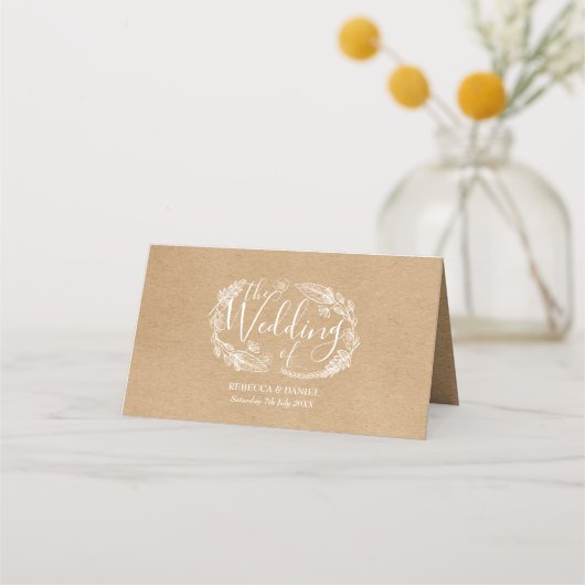 Rustiek handgetekende Floral Garland Script Plaatskaartje (Achterkant)