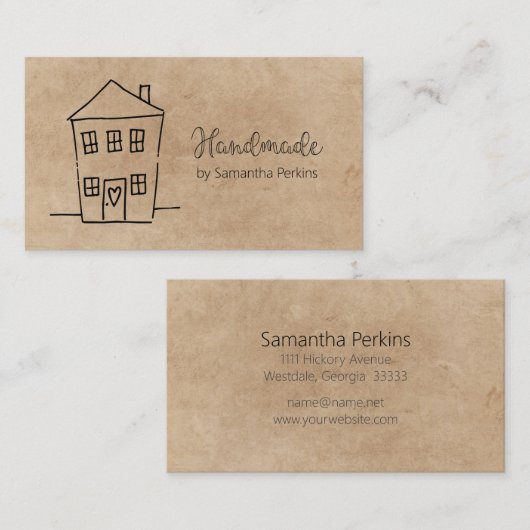 Rustiek handgetekende kraftpapier visitekaartje (Voorkant / Achterkant)
