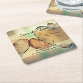 Rustiek Hanging Wood Hearts Save the Date Kartonnen Onderzetters (Schuin)