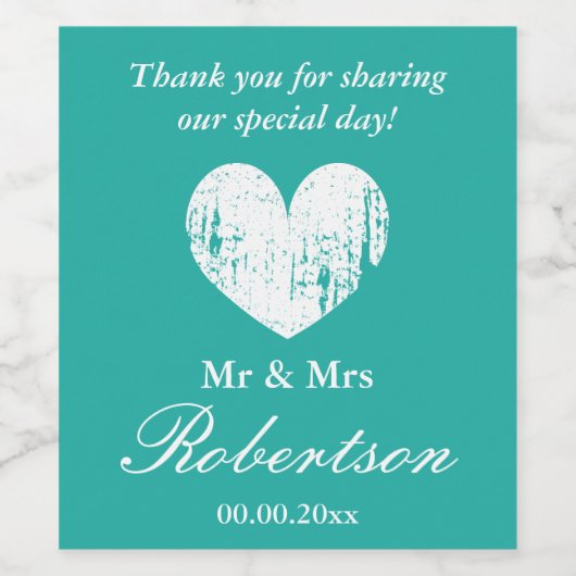 rustiek hart gepersonaliseerde bruiloft wijn etiket (Enkel label)