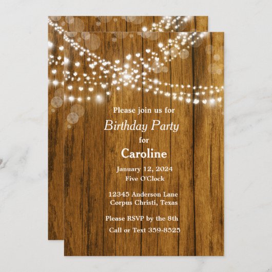 Rustiek Hart Gevormde Hangende Lichten Verjaardags Kaart (Voorkant / Achterkant)