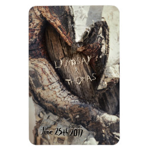 Rustiek Hart in Berken Schors Gesneden Namen Natuu Magneet