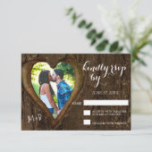 Rustiek hart met uw foto RSVP-kaart RSVP Kaartje (Staand voorkant)