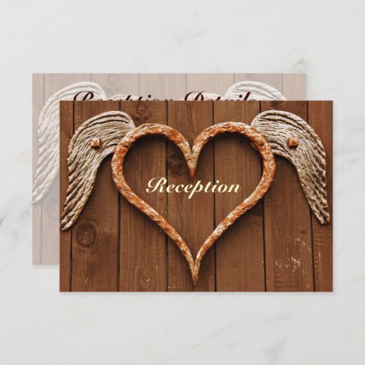 Rustiek Hart met Vleugels Hout bruiloft receptie Informatiekaartje (Voorkant / Achterkant)