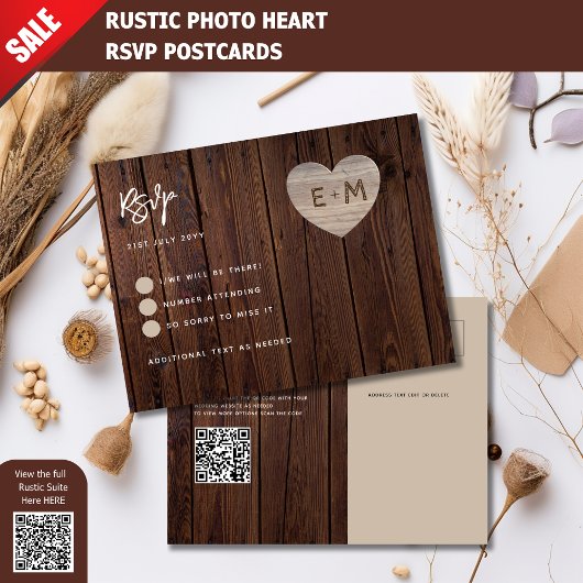 RUSTIEK HART RSVP BRUILOFT KAART HOUT LOOK