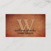 Rustiek helder bruin leer monogram zwart script visitekaartje (Voorkant)