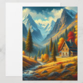 Rustiek, Herfst berg huisje & rivier Feestdagenkaart (Voorkant / Achterkant)