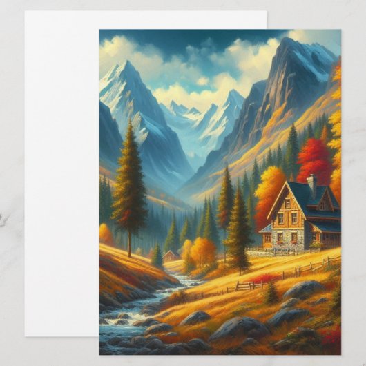 Rustiek, Herfst berg huisje & rivier Feestdagenkaart (Voorkant / Achterkant)