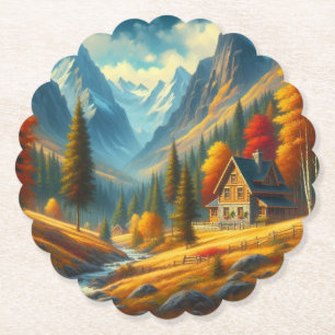 Rustiek, Herfst berg huisje & rivier Kartonnen Onderzetters