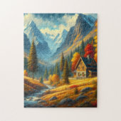 Rustiek, Herfst berg huisje & rivier Legpuzzel (Verticaal)