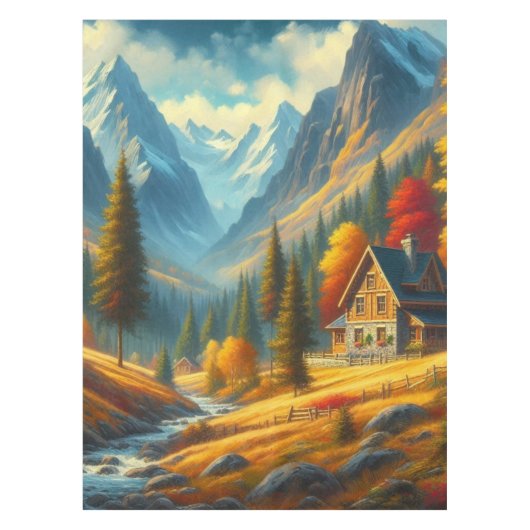 Rustiek, Herfst berg huisje & rivier Tafelkleed (Voorkant)