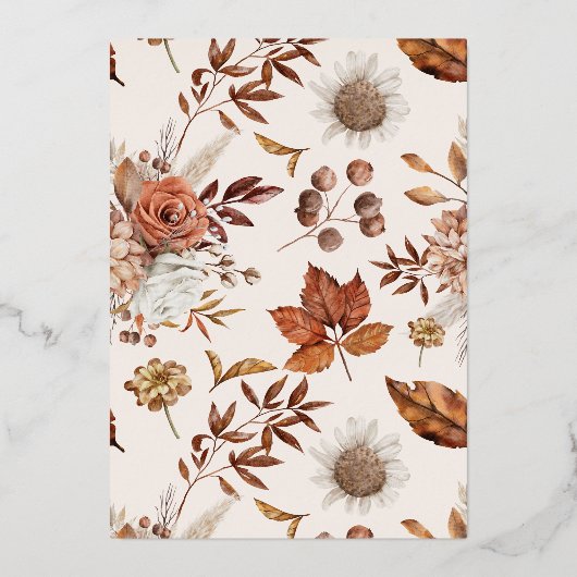 Rustiek Herfst Bloemen Huwelijk Goud Folie Uitnodiging (Achterkant)