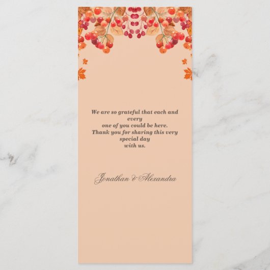 Rustiek Herfst Herfst Wedding Menu (Achterkant)