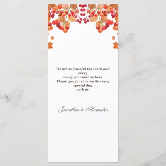 Rustiek Herfst Herfst Wedding Menu (Achterkant)