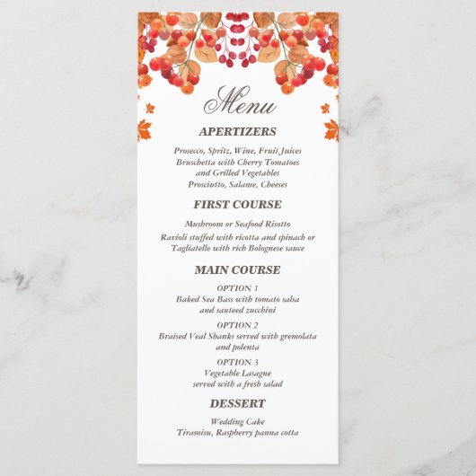 Rustiek Herfst Herfst Wedding Menu (Voorkant)