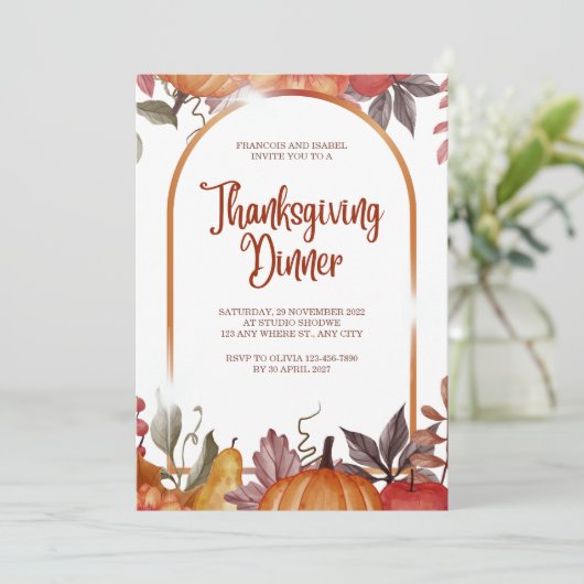 Rustiek Herfst Oogst Thanksgiving Diner Kaart (Staand voorkant)