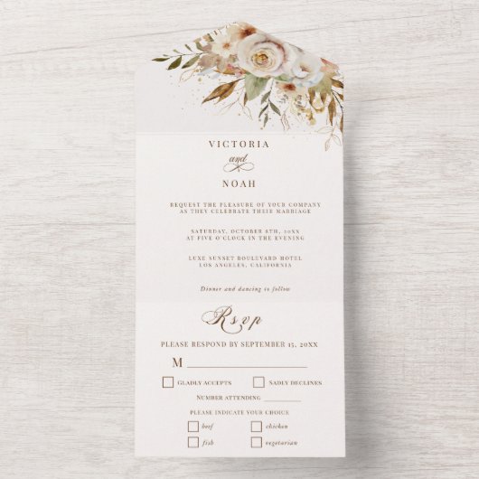 Rustiek herfst Roos Botanisch All In One Uitnodiging (Binnen)