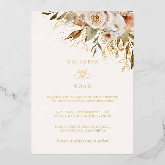 Rustiek herfst Roos Botanisch Folie Uitnodiging (Voorkant)