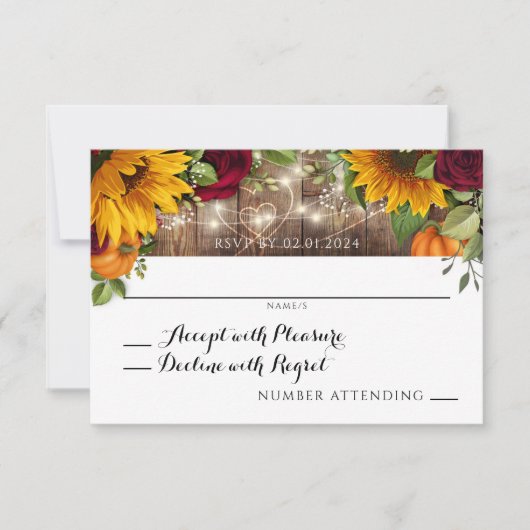 Rustiek Herfst Roos, Zonnebloem Pompoen RSVP (Voorkant)