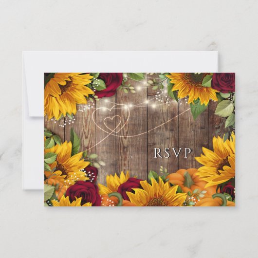 Rustiek Herfst Roos, Zonnebloem Pompoen RSVP Kaartje (Achterkant)