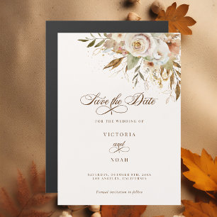 Rustiek Herfst Rozen Script Save the Date