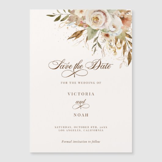 Rustiek Herfst Rozen Script Save the Date (Voorkant)