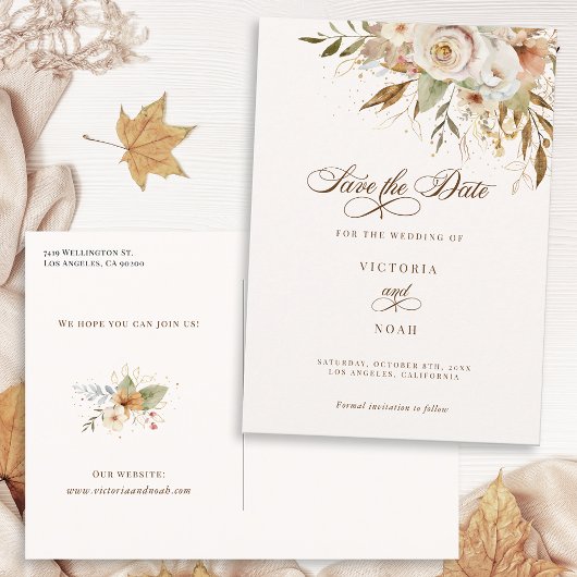 Rustiek Herfst Rozen Script Save the Date Aankondigingskaart
