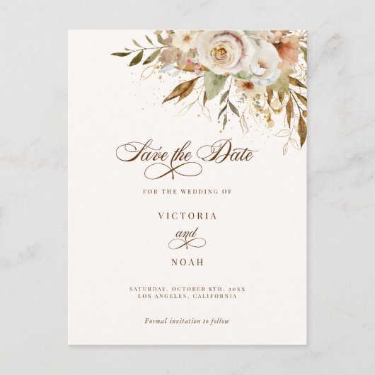 Rustiek Herfst Rozen Script Save the Date Aankondigingskaart (Voorkant)