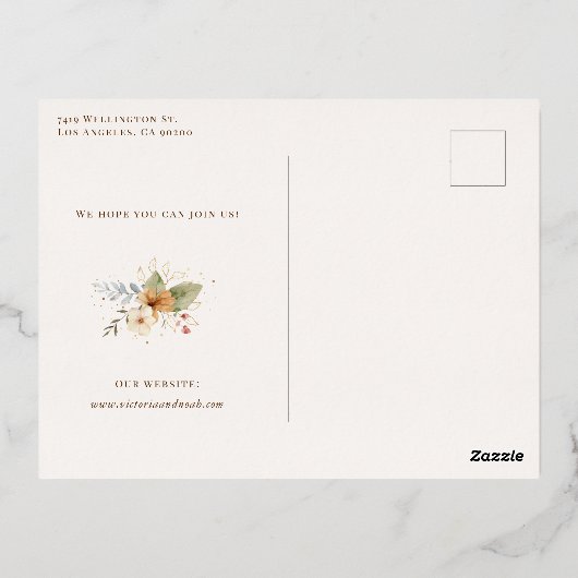 Rustiek Herfst Rozen Script Save the Date Folie Uitnodiging Briefkaart (Achterkant)