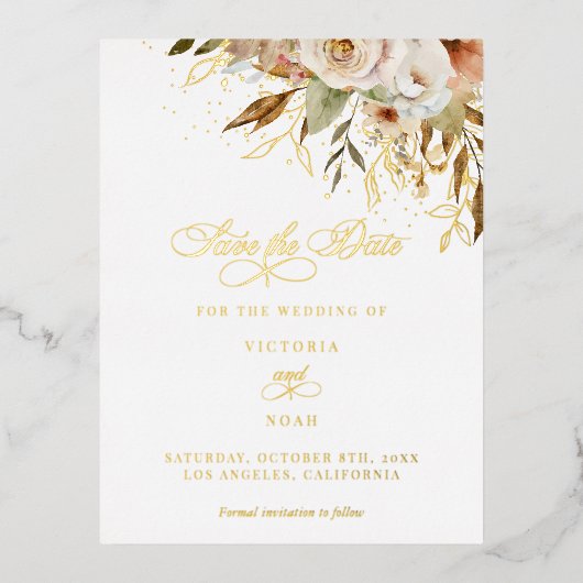 Rustiek Herfst Rozen Script Save the Date Folie Uitnodiging Briefkaart (Voorkant)