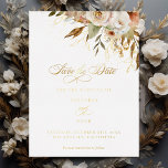 Rustiek Herfst Rozen Script Save the Date Folie Uitnodiging Briefkaart<br><div class="desc">De romance van een herfstbruiloft is vastgelegd in dit elegante ontwerp met waterverf rozen en groen in warme herfstkleuren van terracotta, ivoor, roest, kastanje, stoffig blauw en salie groen met vlekken van gouden folie glinstert. Dit ontwerp bevat ook unieke tekstafbeeldingen in een aangepast kalligrafiescriptlettertype met kleur die kan worden aangepast...</div>