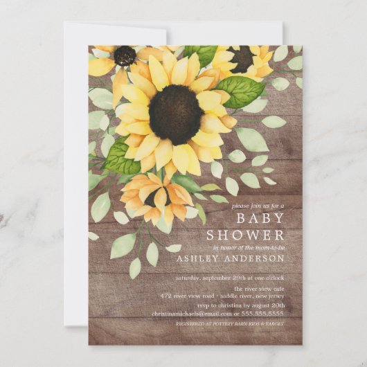 Rustiek herfst zonnebloem bloemenBaby shower Kaart (Voorkant)