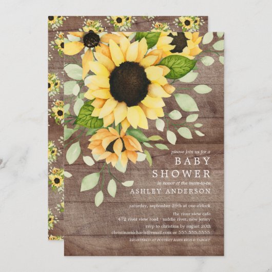 Rustiek herfst zonnebloem bloemenBaby shower Kaart (Voorkant / Achterkant)