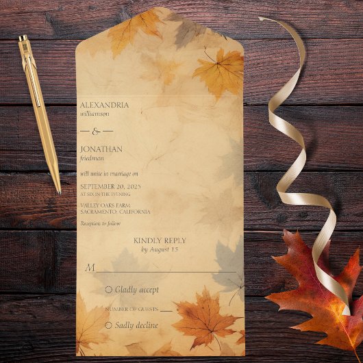 Rustiek herfstblad all in one uitnodiging