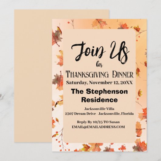 Rustiek herfstblad thema Thanksgiving diner Kaart (Voorkant / Achterkant)