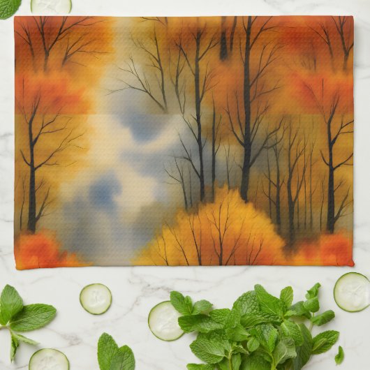 Rustiek Herfstbos - Herfst Waterverf Theedoek (Gevouwen)