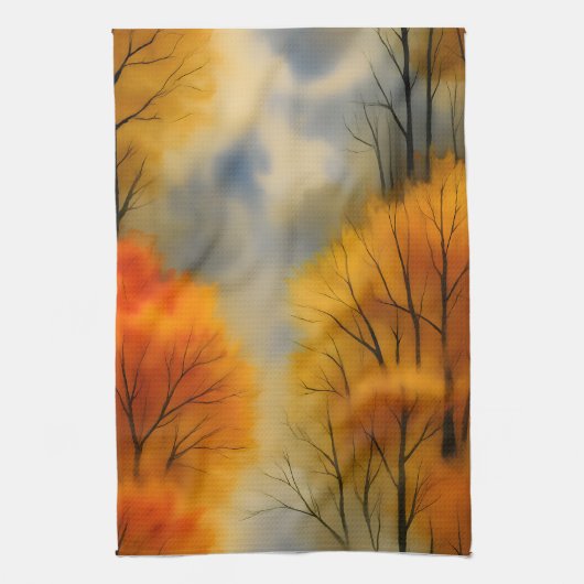 Rustiek Herfstbos - Herfst Waterverf Theedoek (Verticaal)