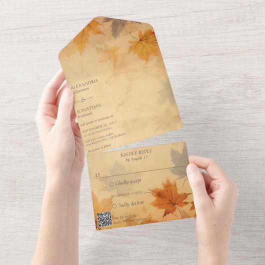 Rustiek herfstgebladerte QR Code All In One Uitnodiging (Afscheurbaar)