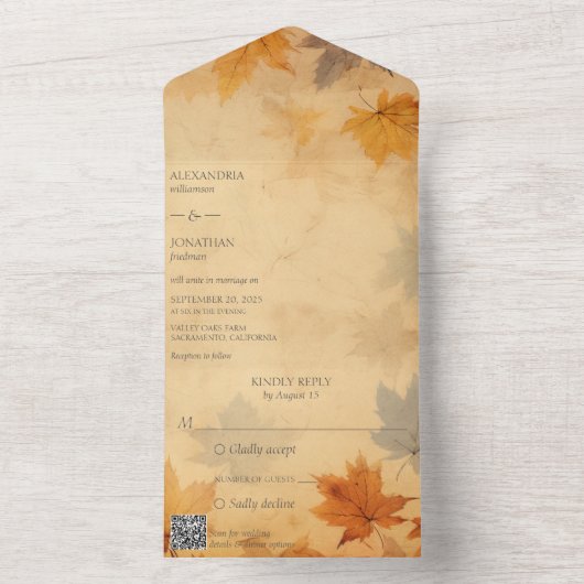 Rustiek herfstgebladerte QR Code All In One Uitnodiging (Binnen)