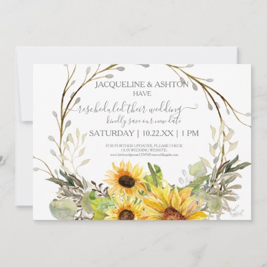 Rustiek herschikt Trouwscript Zonnebloem Houten Kaart (Voorkant)