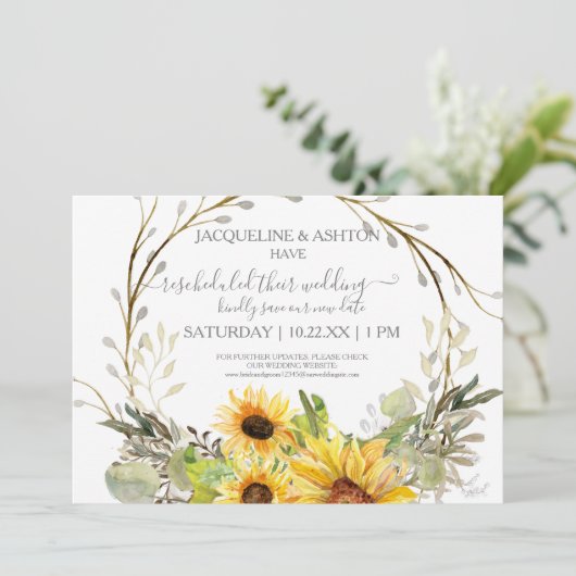 Rustiek herschikt Trouwscript Zonnebloem Houten Kaart (Staand voorkant)