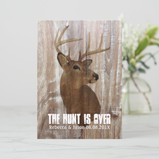 Rustiek hert de jacht is over bruiloft uitnodiging (Staand voorkant)